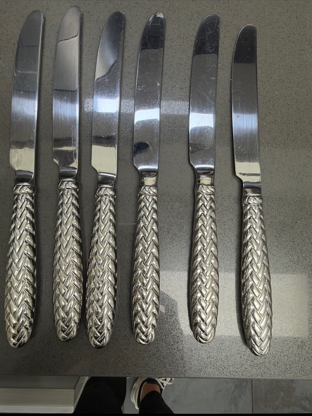 Ralph Lauren Braided-Handle Dinner Knives in Silver Tone